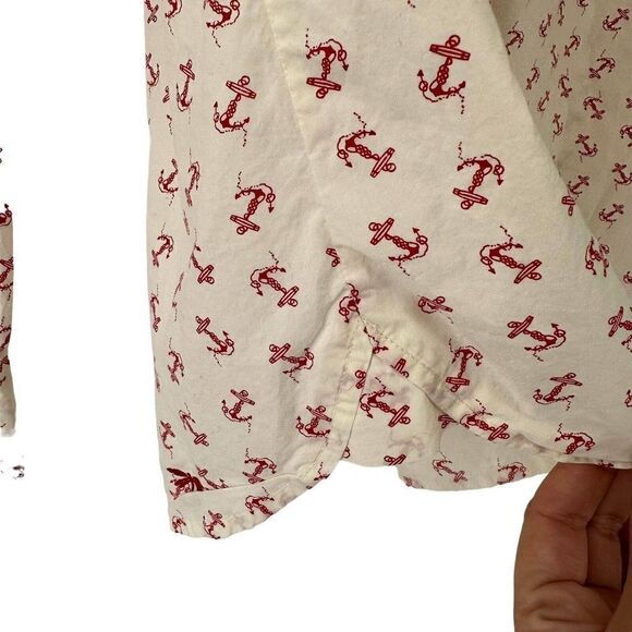 Talbots Button Up Shirt Womens Size 14 Long Sleeve White Anchor Pattern Cotton - Picture 4 of 7
